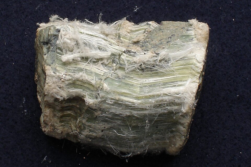 Chrysotile, a green/white/yellow variety of Serpentine